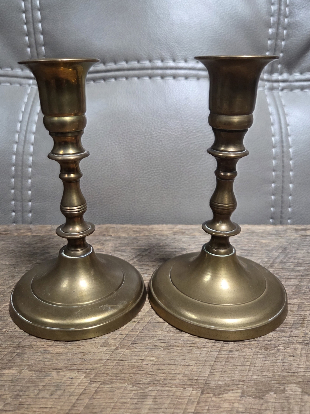 2 Vintage Mid Century Foundry Collection 100% Brass Candlestick Holders Bin 1E